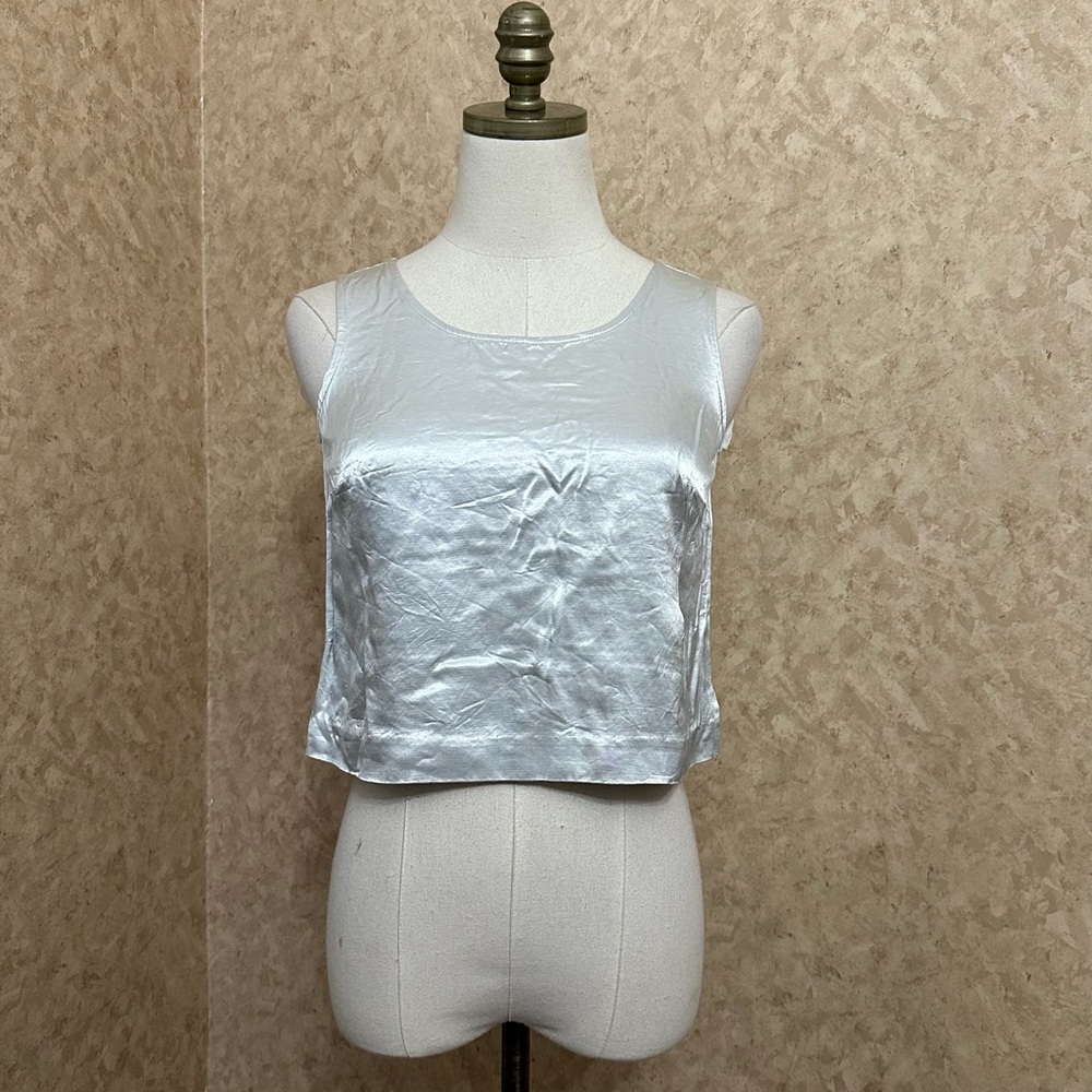 VTG 90s Silver Satin Boxy Cropped Tank Top Blouse